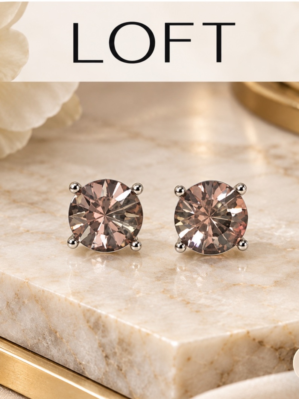Ann Taylor LOFT Light Gray Crystal Stud Earrings